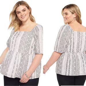 Lane Bryant Square Neck Eyelet Peplum Top‎